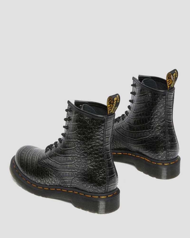 Dr Martens 1460 Croc Emboss Lær Blonder Up Boots Støvler Dame Grå | QVATZ2856