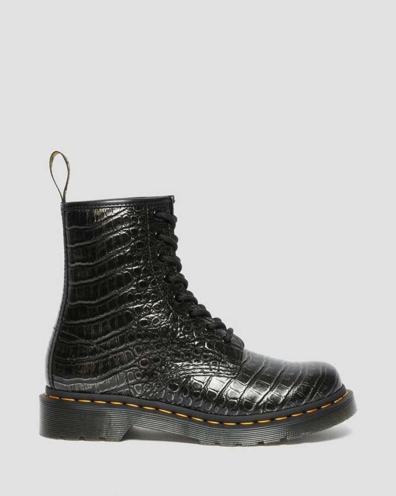 Dr Martens 1460 Croc Emboss Lær Blonder Up Boots Støvler Dame Grå | QVATZ2856