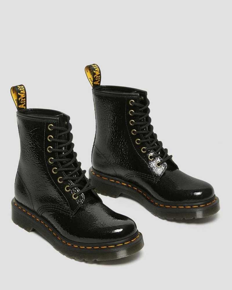 Dr Martens 1460 Distressed Patent Lær Boots Støvletter Dame Svarte | ZXPFL4306