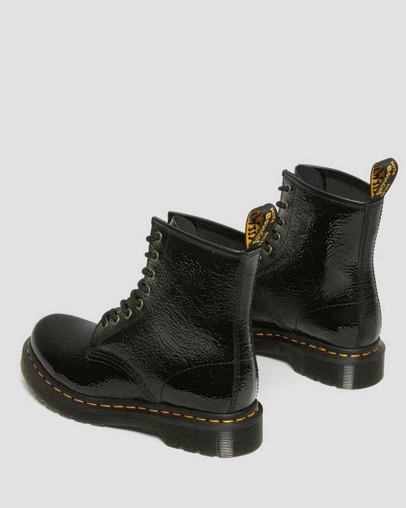 Dr Martens 1460 Distressed Patent Lær Boots Støvletter Dame Svarte | ZXPFL4306