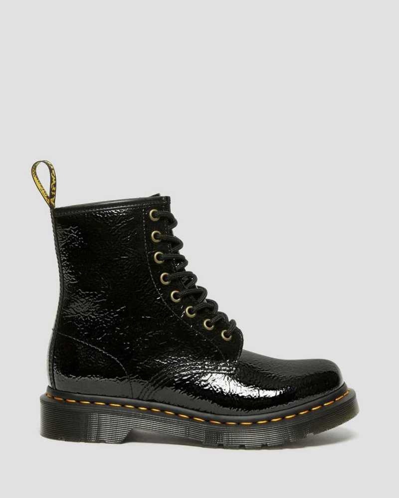 Dr Martens 1460 Distressed Patent Lær Boots Støvletter Dame Svarte | ZXPFL4306