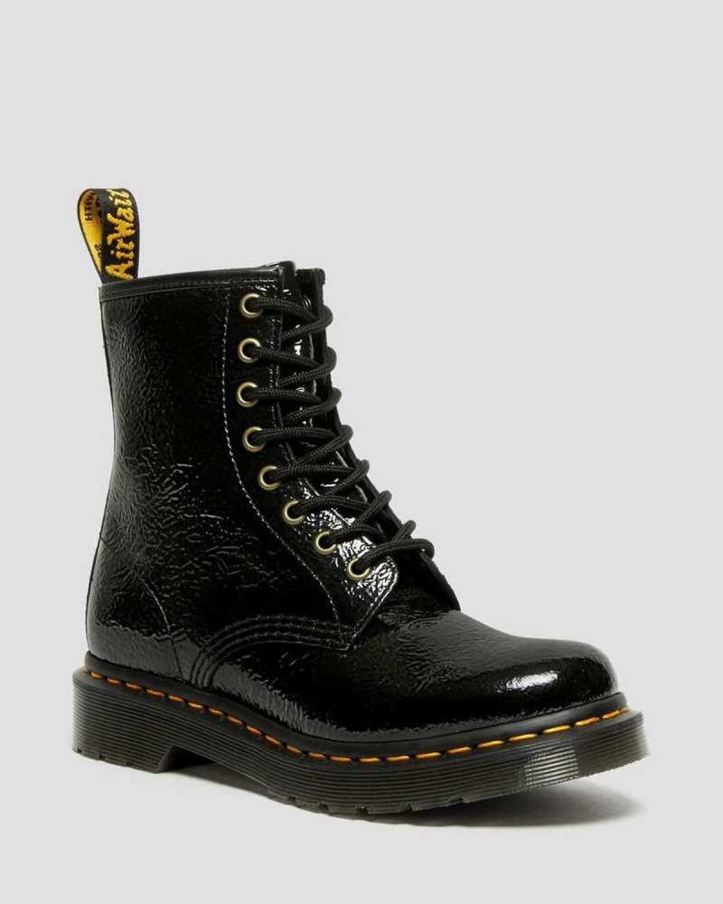 Dr Martens 1460 Distressed Patent Lær Boots Støvletter Dame Svarte | ZXPFL4306