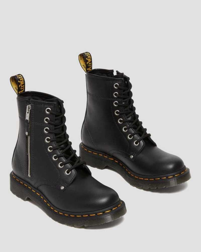 Dr Martens 1460 Double Zip Lær Blonder Up Boots Støvler Dame Svarte | VUIMW1852