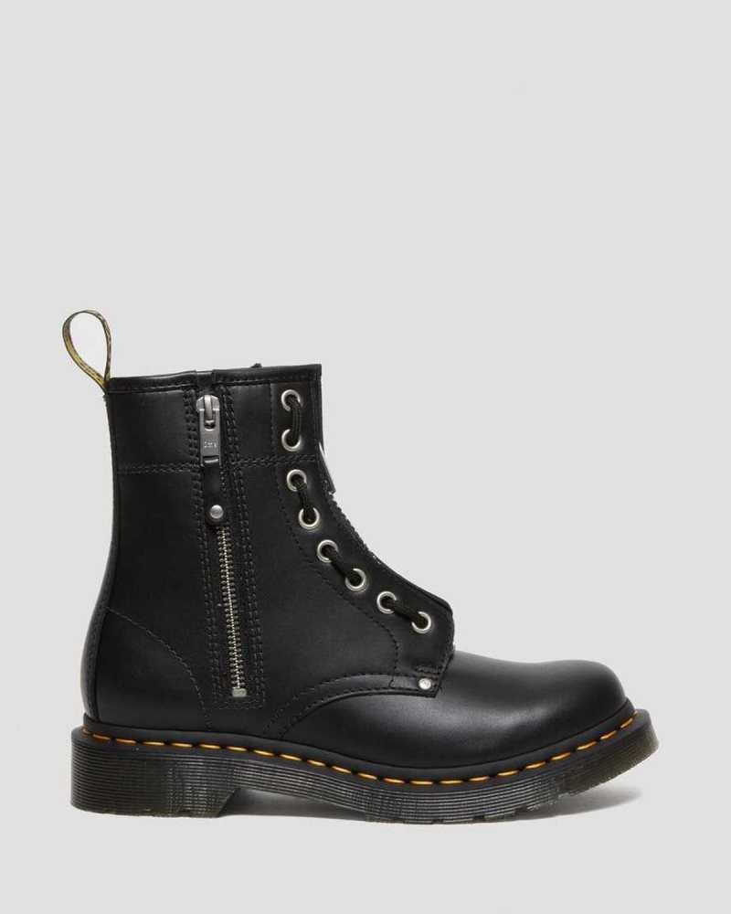 Dr Martens 1460 Double Zip Lær Blonder Up Boots Støvler Dame Svarte | VUIMW1852