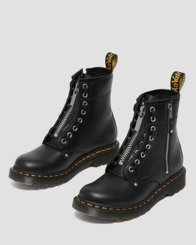 Dr Martens 1460 Double Zip Lær Blonder Up Boots Støvletter Dame Svarte | KGHBL2134