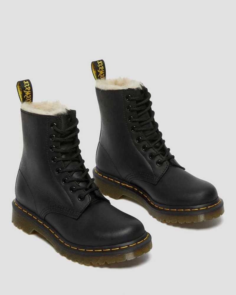 Dr Martens 1460 Faux Fur Forede Blonder Up Boots Vinterstøvler Dame Svarte | XKHYA6715