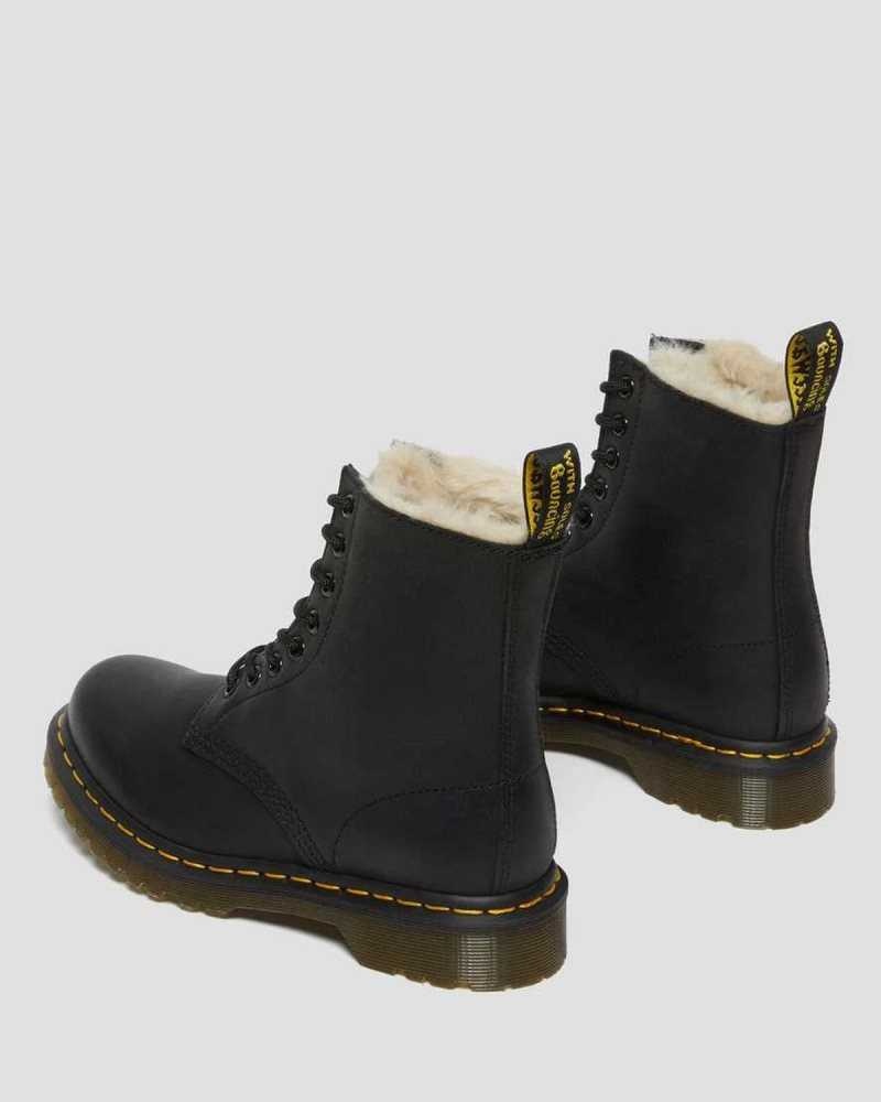 Dr Martens 1460 Faux Fur Forede Blonder Up Boots Vinterstøvler Dame Svarte | XKHYA6715