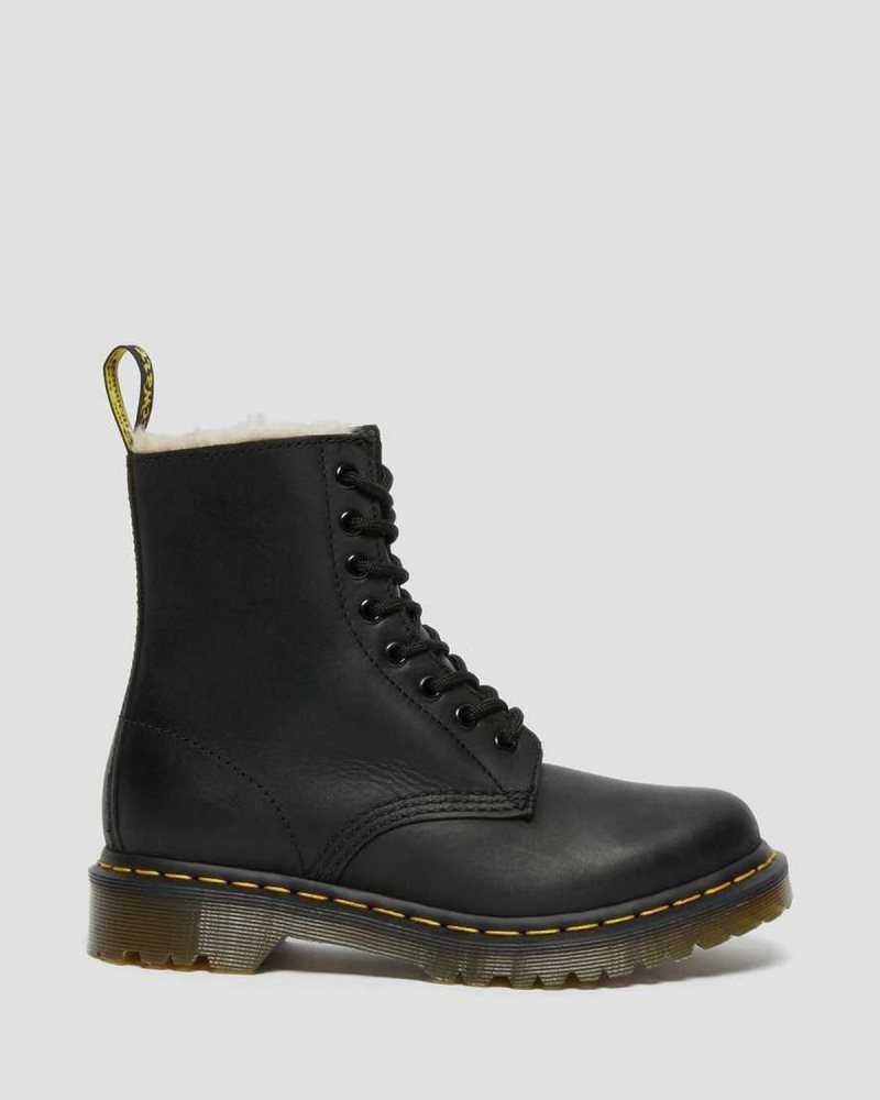 Dr Martens 1460 Faux Fur Forede Blonder Up Boots Vinterstøvler Dame Svarte | XKHYA6715