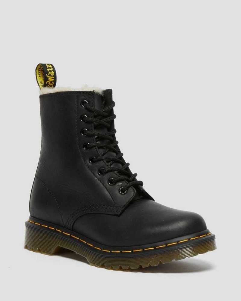 Dr Martens 1460 Faux Fur Forede Blonder Up Boots Vinterstøvler Dame Svarte | XKHYA6715