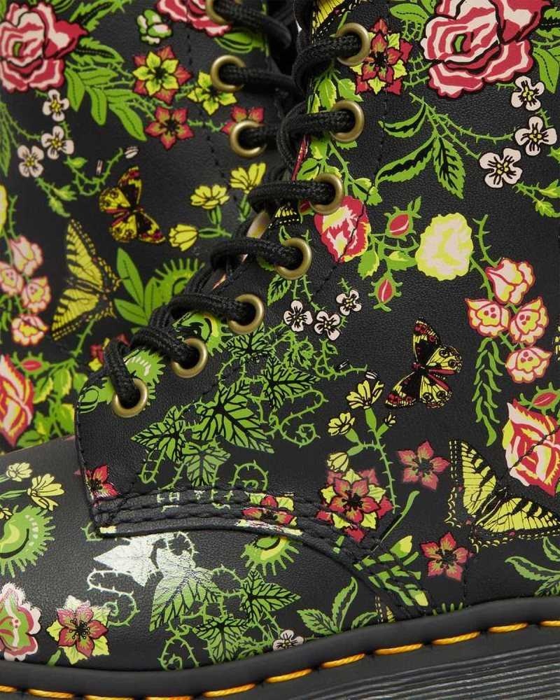 Dr Martens 1460 Floral Bloom Lær Blonder Up Boots Støvler Dame Svarte | RLKDJ9351