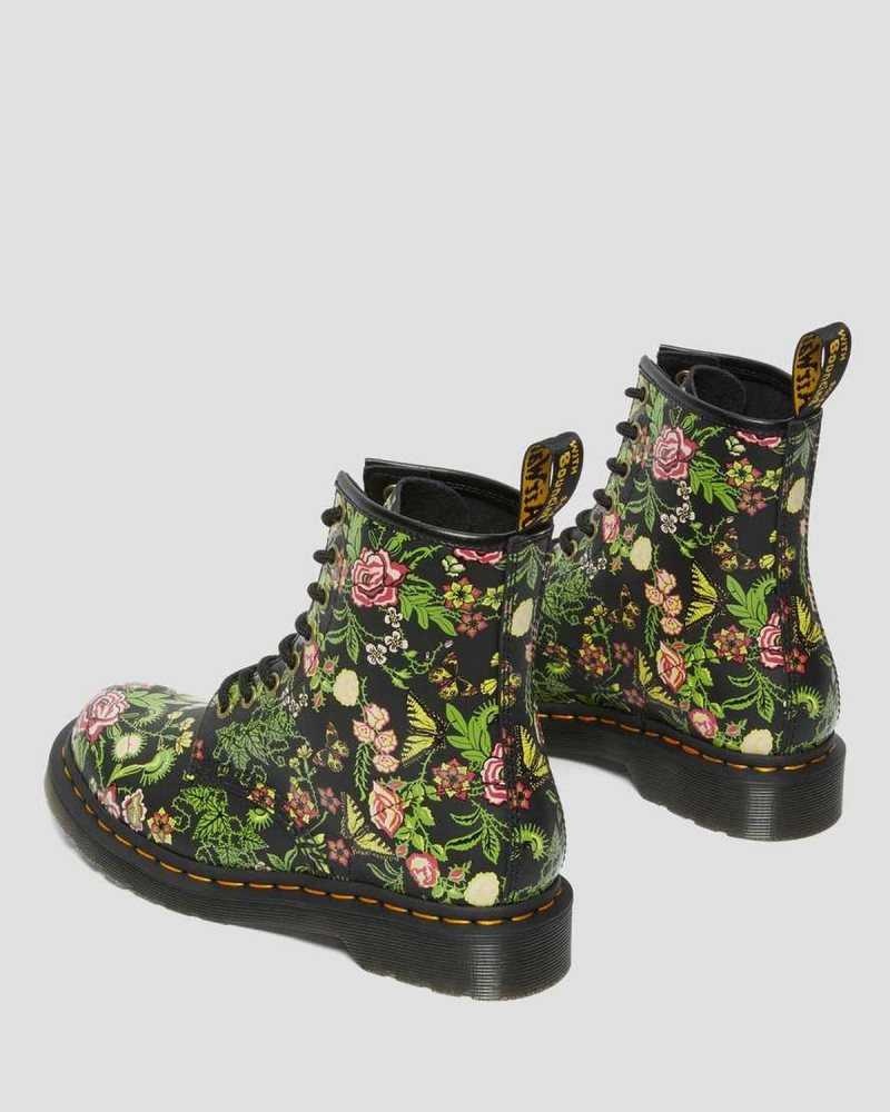 Dr Martens 1460 Floral Bloom Lær Blonder Up Boots Støvler Dame Svarte | RLKDJ9351