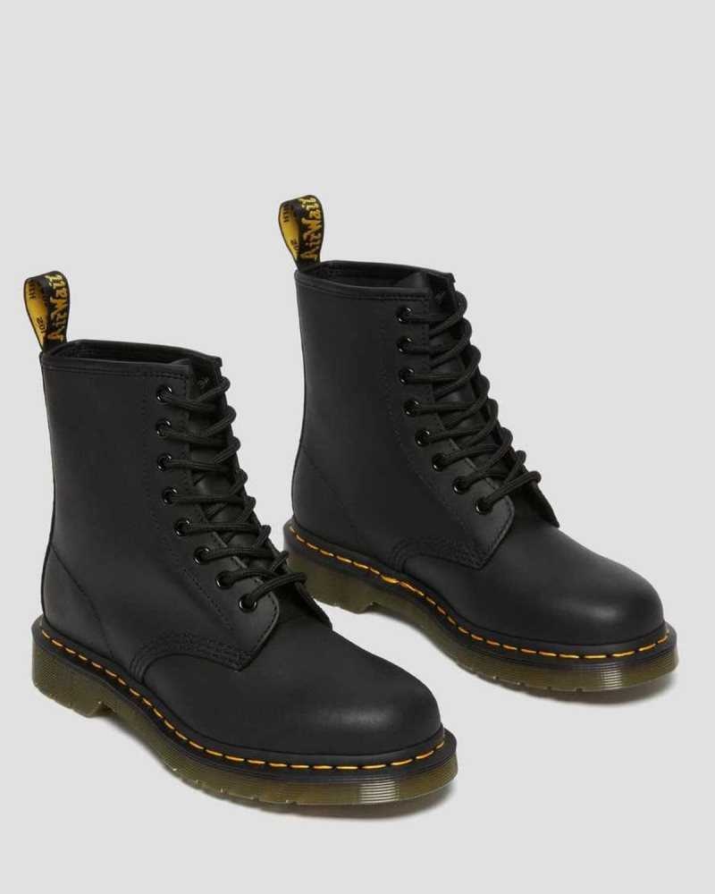 Dr Martens 1460 Greasy Lær Blonder Up Boots Støvletter Dame Svarte | VJDKP2948