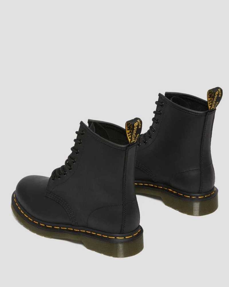 Dr Martens 1460 Greasy Lær Blonder Up Boots Støvletter Dame Svarte | VJDKP2948