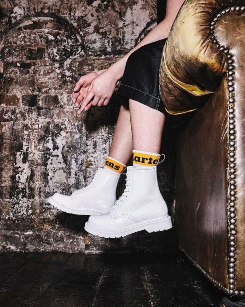 Dr Martens 1460 Mono Patent Lær Blonder Up Boots Originals Sko Dame Hvite | ICMPR7293