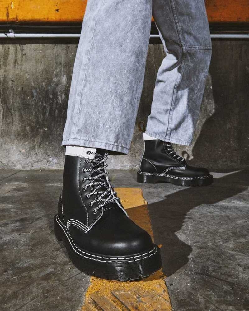 Dr Martens 1460 Pascal Bex Lær Contrast Blonder Up Boots Platform Støvler Herre Svarte Hvite | GBJTQ3951