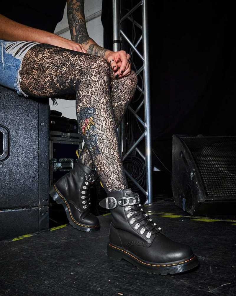 Dr Martens 1460 Pascal Chain Lær Blonder Up Boots Støvler Dame Svarte | RHEGQ6523