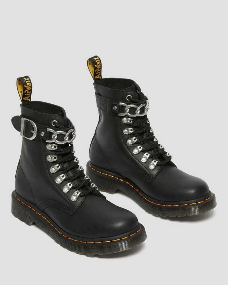 Dr Martens 1460 Pascal Chain Lær Blonder Up Boots Støvler Dame Svarte | RHEGQ6523