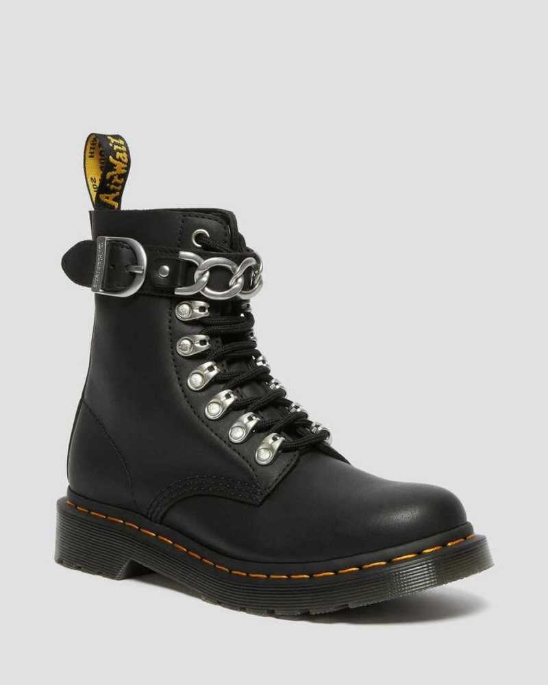 Dr Martens 1460 Pascal Chain Lær Blonder Up Boots Støvler Dame Svarte | RHEGQ6523