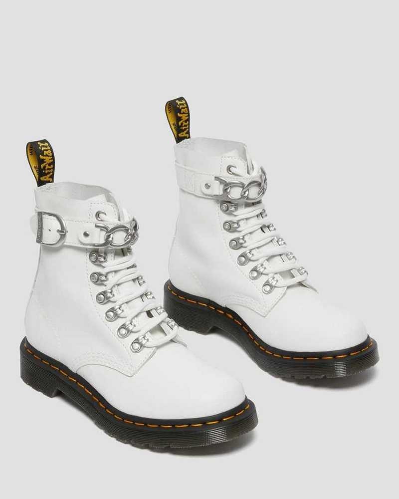 Dr Martens 1460 Pascal Chain Lær Blonder Up Boots Støvler Dame Hvite | LMCHN0639