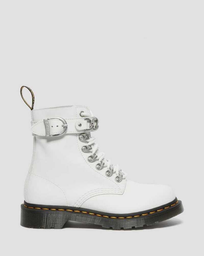 Dr Martens 1460 Pascal Chain Lær Blonder Up Boots Støvler Dame Hvite | LMCHN0639