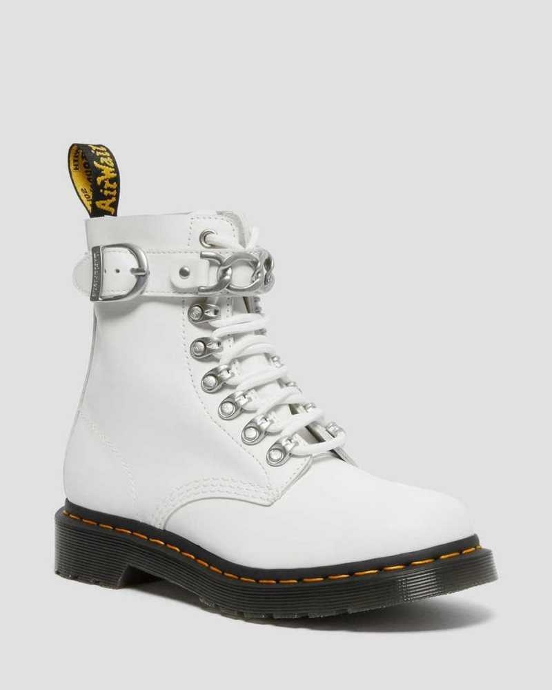 Dr Martens 1460 Pascal Chain Lær Blonder Up Boots Støvler Dame Hvite | LMCHN0639