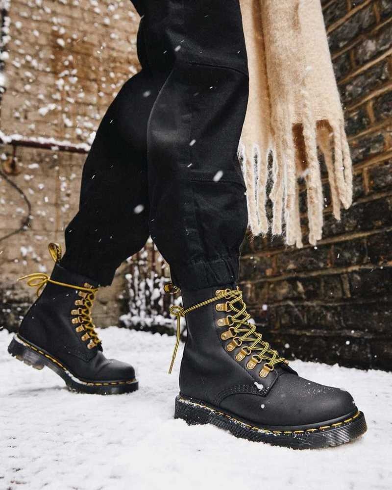 Dr Martens 1460 Pascal DM's Wintergrip Lær Blonder Up Boots Vinterstøvler Dame Svarte | CLIJP7453