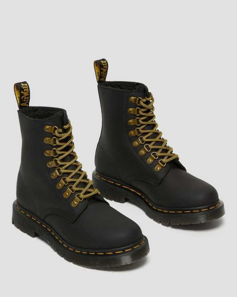 Dr Martens 1460 Pascal DM's Wintergrip Lær Blonder Up Boots Vinterstøvler Dame Svarte | CLIJP7453