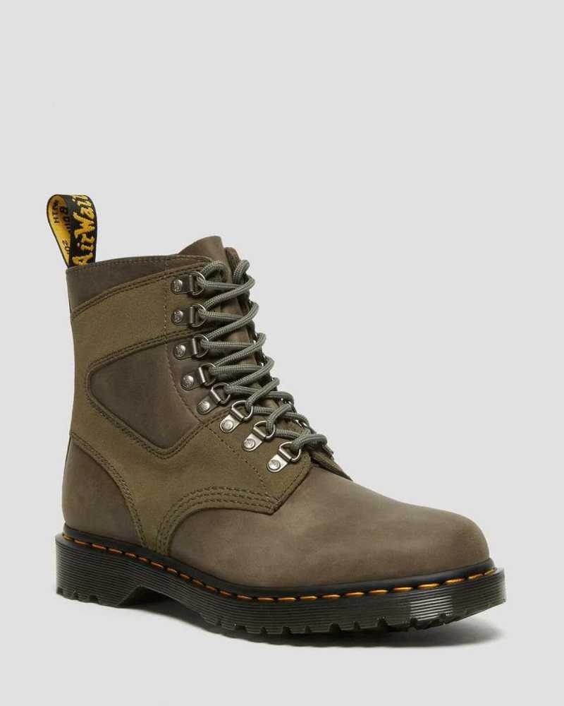 Dr Martens 1460 Pascal Lær & Semsket Skinn Blonder Up Boots Støvletter Herre Olivengrønne | URDTI3267