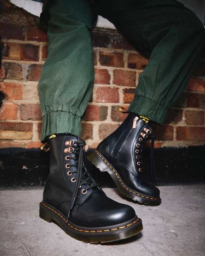 Dr Martens 1460 Pascal Rose Gold Hardware Lær Blonder Up Boots Støvler Dame Svarte | HYQCZ1870