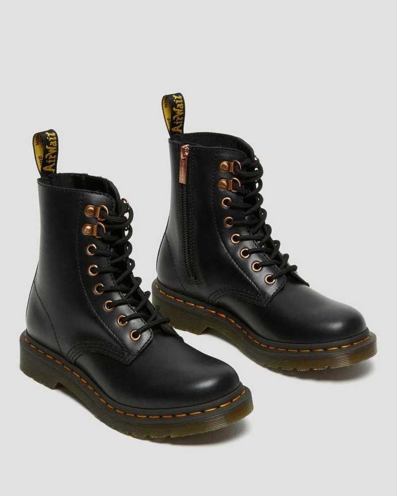 Dr Martens 1460 Pascal Rose Gold Hardware Lær Blonder Up Boots Støvler Dame Svarte | HYQCZ1870