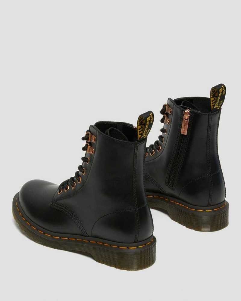 Dr Martens 1460 Pascal Rose Gold Hardware Lær Blonder Up Boots Støvler Dame Svarte | HYQCZ1870