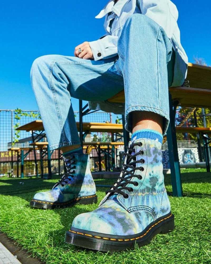 Dr Martens 1460 Pascal Tie Dye Lær Blonder Up Boots Støvletter Dame Blå | OBLNV2014