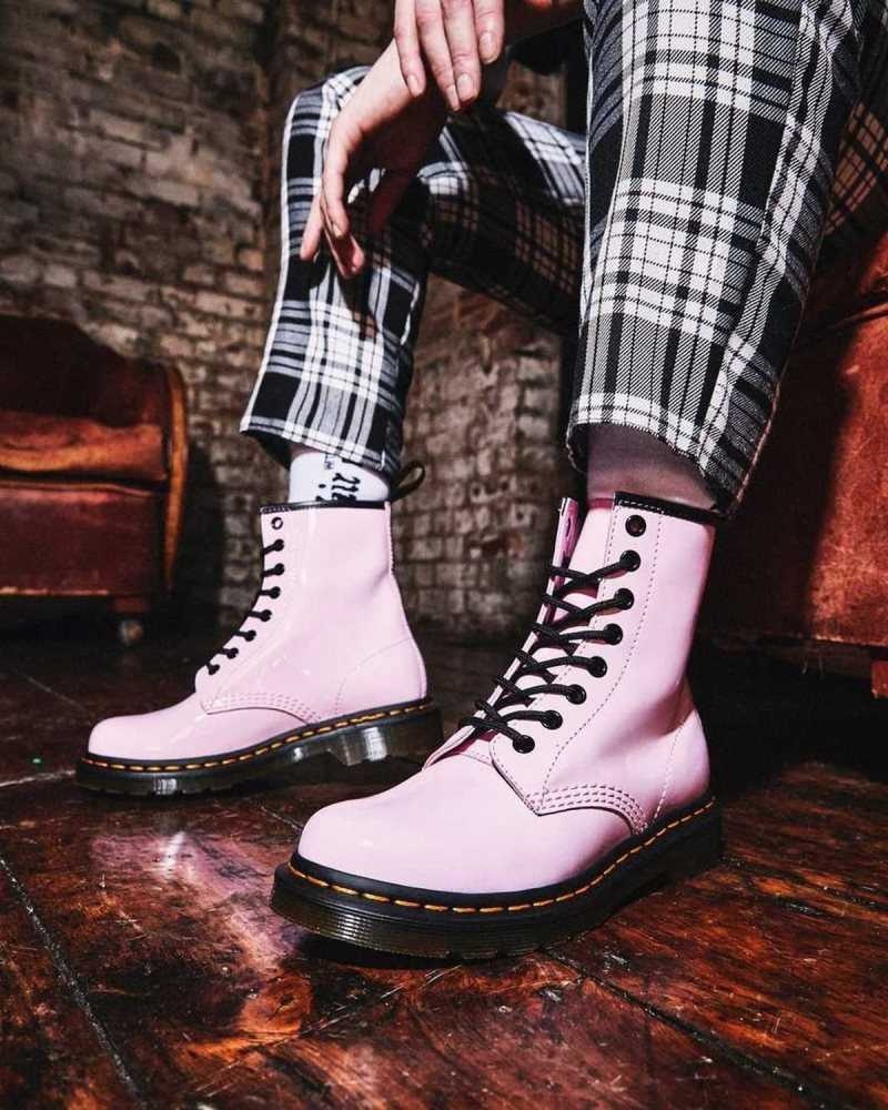 Dr Martens 1460 Patent Lær Blonder Up Boots Støvler Dame Rosa | DWHUK0751