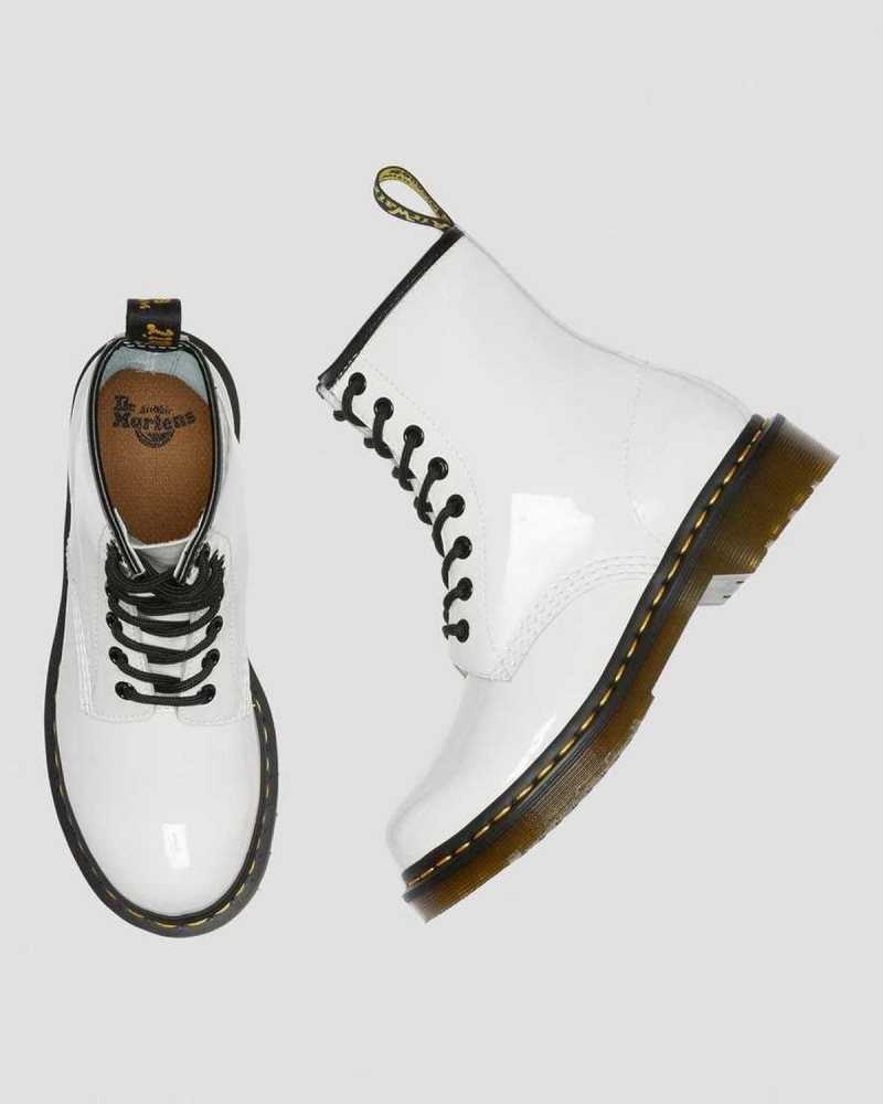 Dr Martens 1460 Patent Lær Blonder Up Boots Støvler Dame Hvite | PRTCL8035