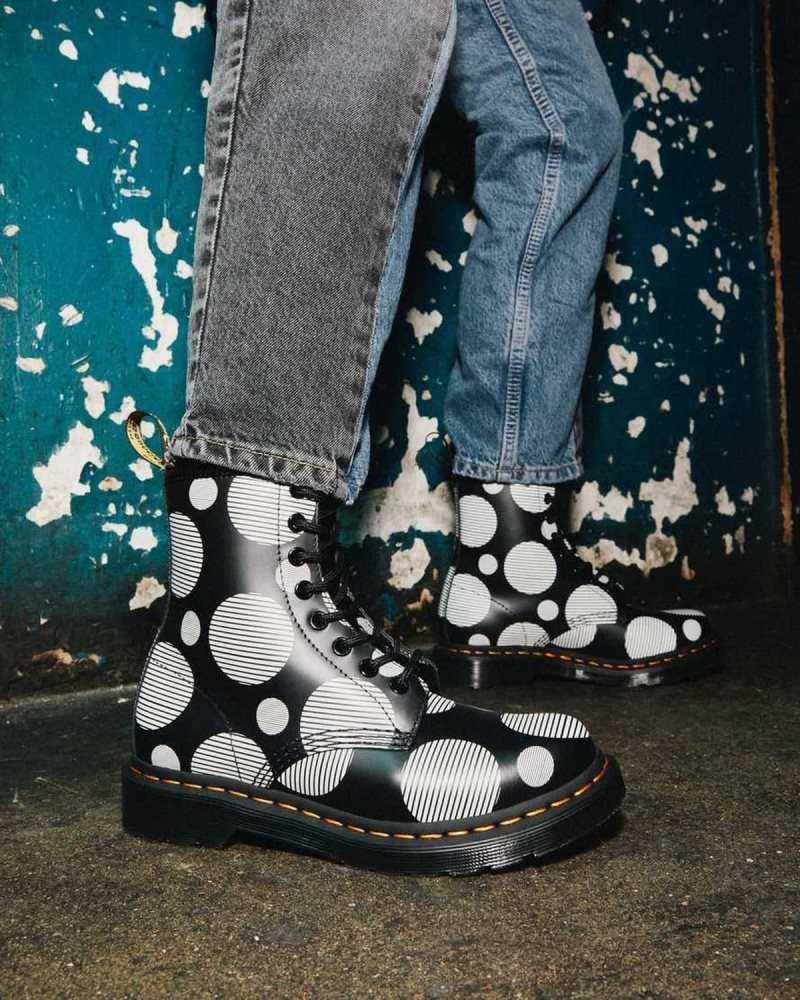 Dr Martens 1460 Polka Dot Smooth Lær Blonder Up Boots Støvler Dame Svarte | CYSHR4258