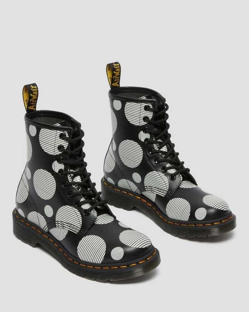 Dr Martens 1460 Polka Dot Smooth Lær Blonder Up Boots Støvler Dame Svarte | CYSHR4258