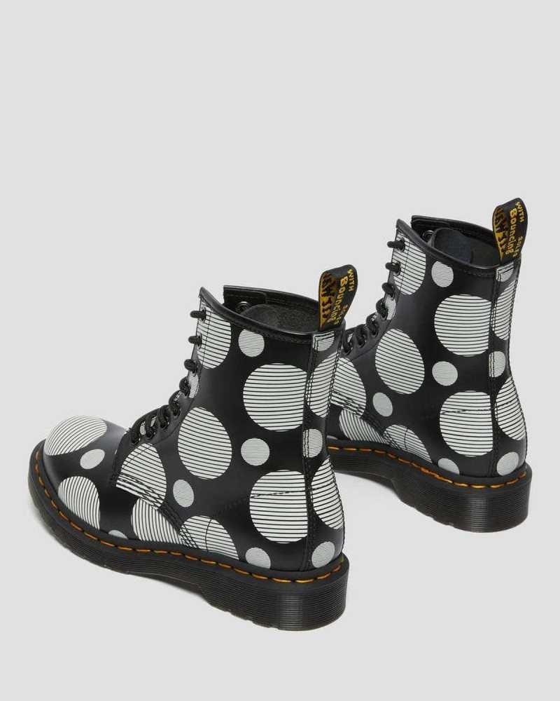 Dr Martens 1460 Polka Dot Smooth Lær Blonder Up Boots Støvler Dame Svarte | CYSHR4258