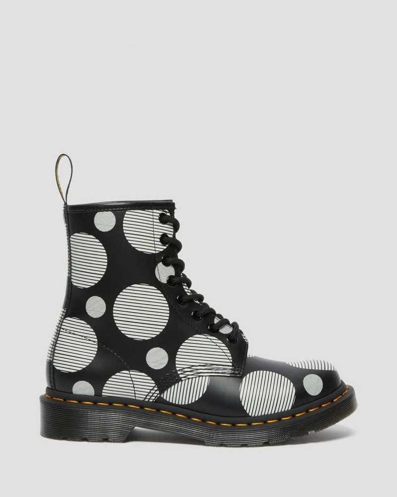 Dr Martens 1460 Polka Dot Smooth Lær Blonder Up Boots Støvler Dame Svarte | CYSHR4258