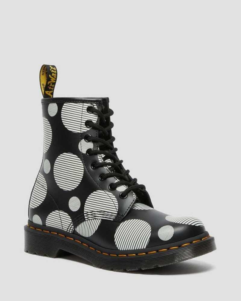 Dr Martens 1460 Polka Dot Smooth Lær Blonder Up Boots Støvler Dame Svarte | CYSHR4258