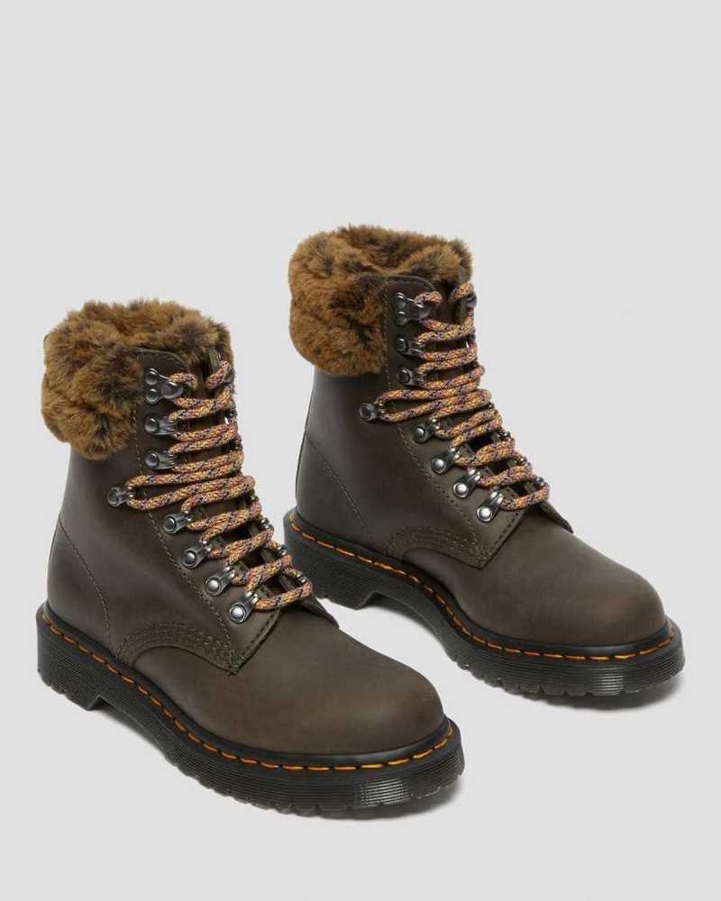 Dr Martens 1460 Serena Collar Faux Fur Forede Blonder Up Boots Vinterstøvler Dame Grå | GORHB7146