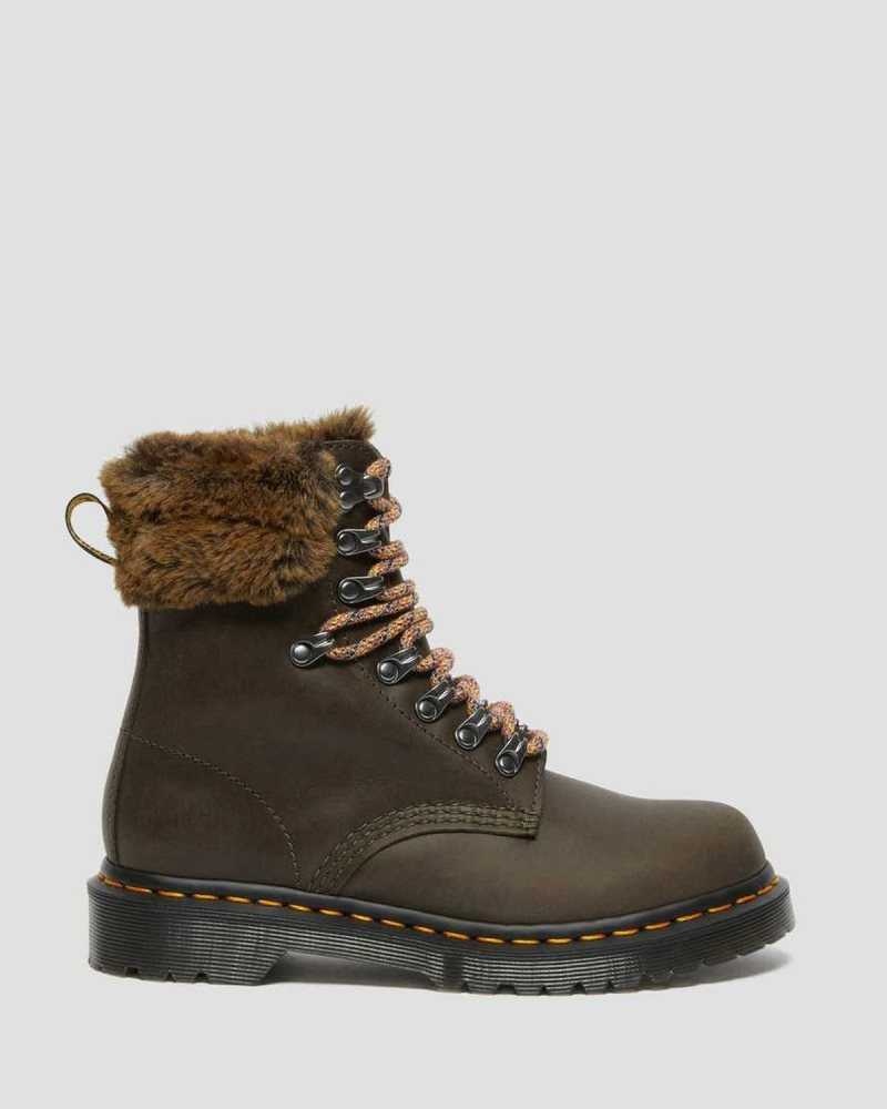 Dr Martens 1460 Serena Collar Faux Fur Forede Blonder Up Boots Vinterstøvler Dame Grå | GORHB7146