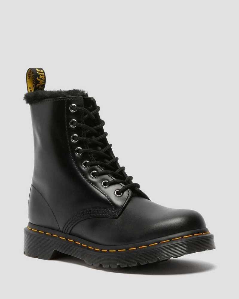 Dr Martens 1460 Serena Faux Fur Forede Blonder Up Boots Støvler Dame Mørke Grå | VDZMO4073