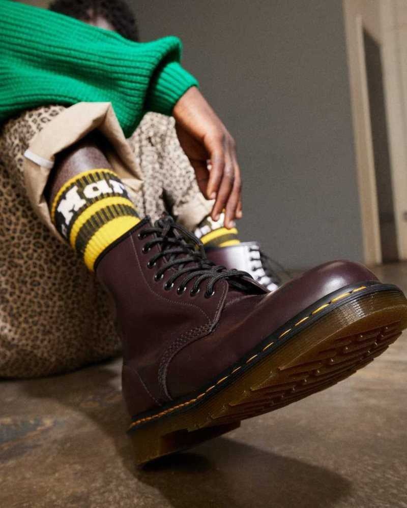 Dr Martens 1460 Smooth Lær Blonder Up Boots Støvler Herre Burgunder | HBUAT1963