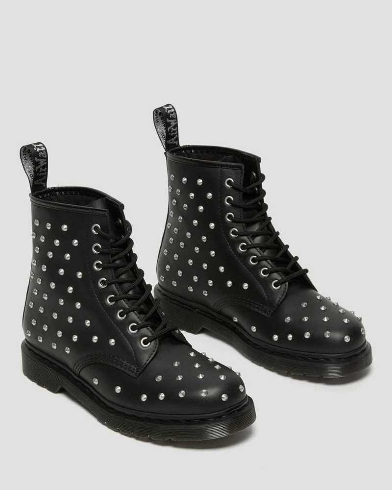 Dr Martens 1460 Stud Wanama Lær Blonder Up Boots Støvler Herre Svarte | RMXLT0512