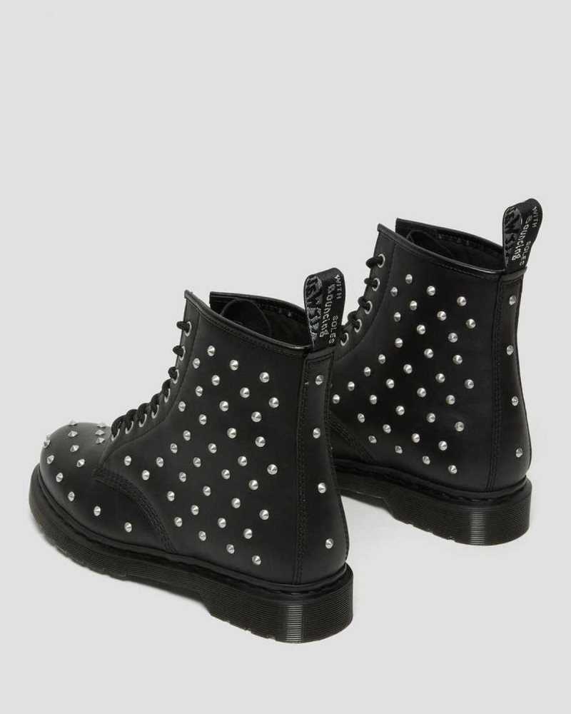 Dr Martens 1460 Stud Wanama Lær Blonder Up Boots Støvler Herre Svarte | RMXLT0512