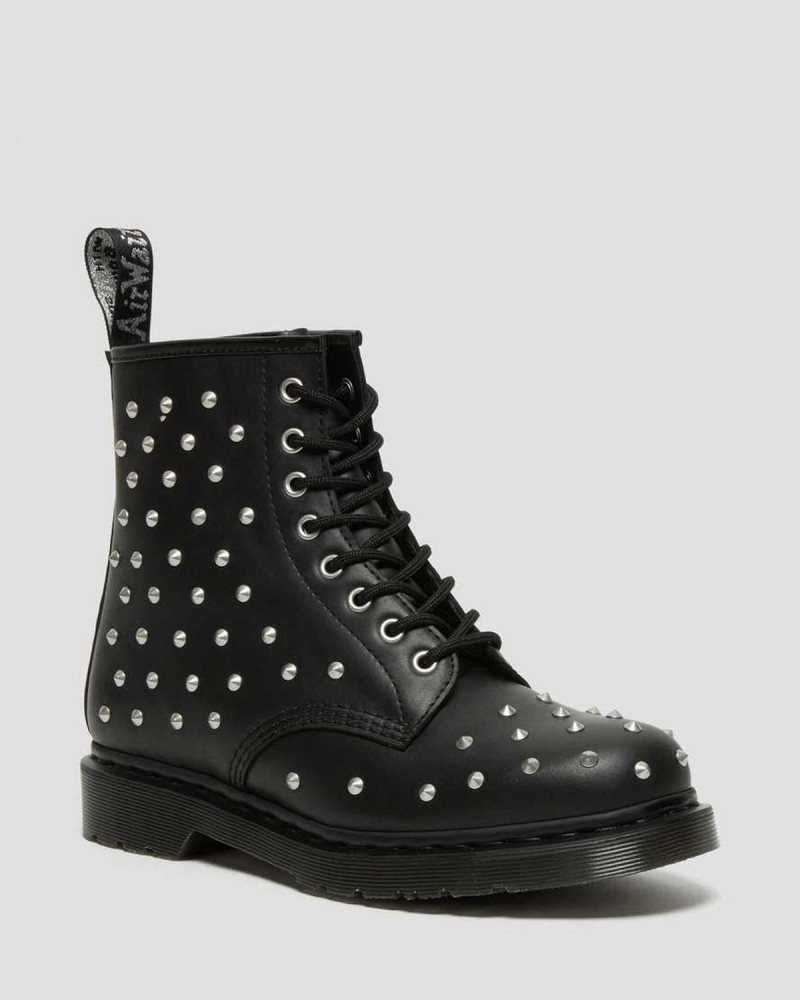 Dr Martens 1460 Stud Wanama Lær Blonder Up Boots Støvler Herre Svarte | RMXLT0512