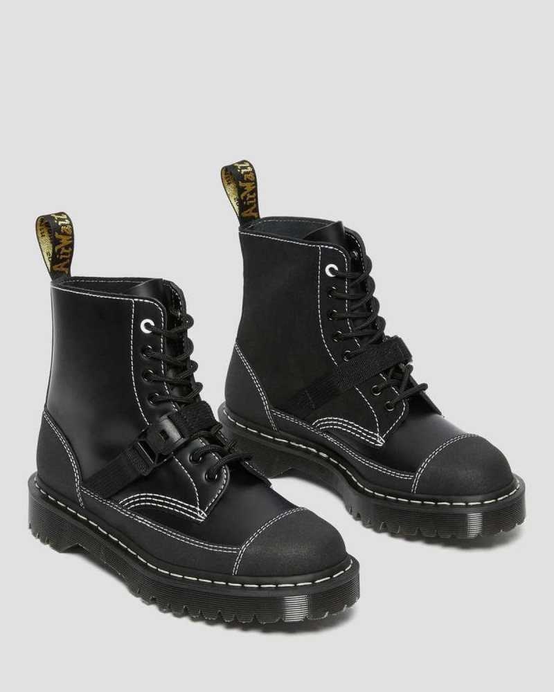 Dr Martens 1460 Tech Lær Blonder Up Boots Platform Støvler Dame Svarte | FWNXS7284