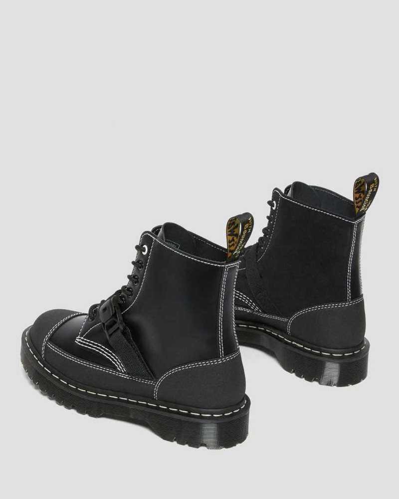 Dr Martens 1460 Tech Lær Blonder Up Boots Platform Støvler Dame Svarte | FWNXS7284