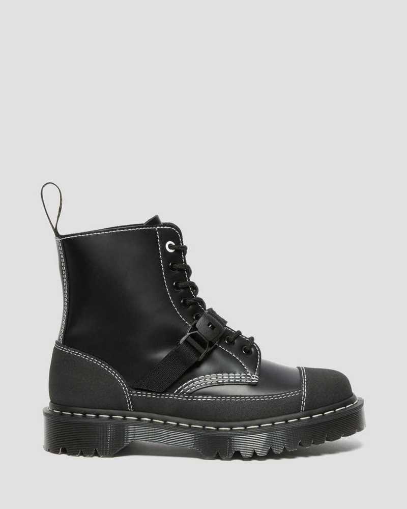 Dr Martens 1460 Tech Lær Blonder Up Boots Platform Støvler Dame Svarte | FWNXS7284