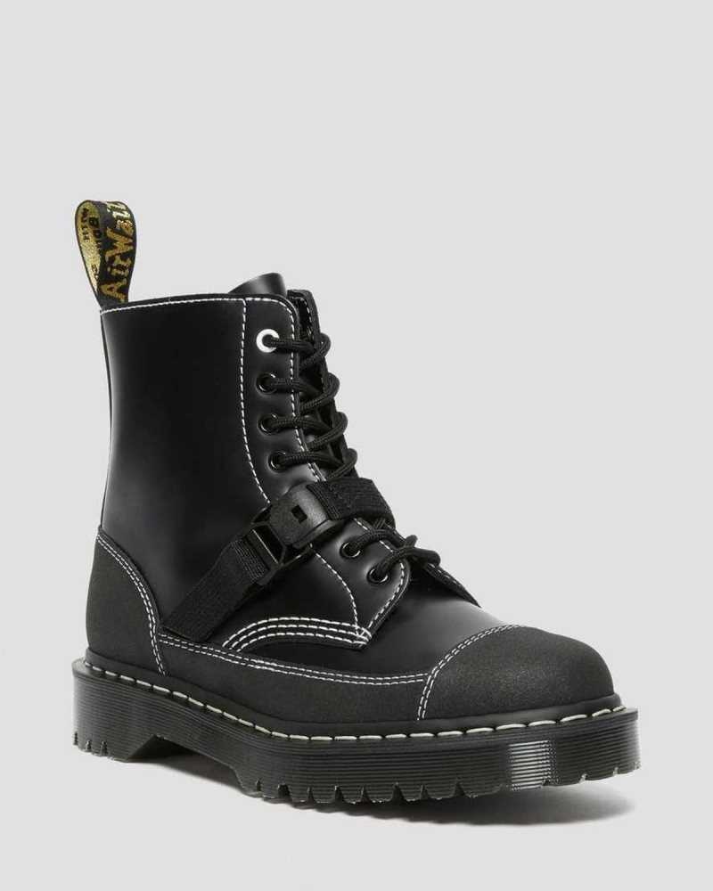 Dr Martens 1460 Tech Lær Blonder Up Boots Platform Støvler Dame Svarte | FWNXS7284